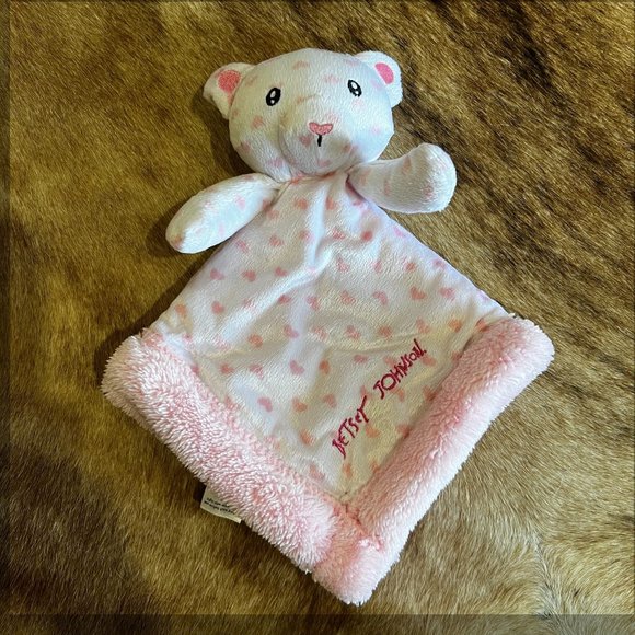 Betsey Johnson Baby Lovey Teddy Bear White Pink Hearts Security Blanket Plush - Picture 1 of 9